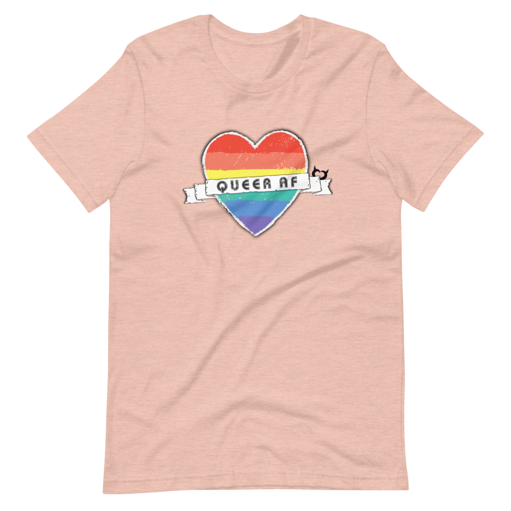Queer AF with Crayon Pride Heart - Fetish Threads Pride T-Shirt