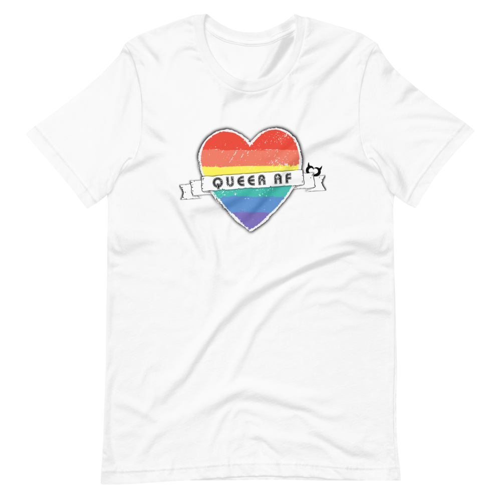 Queer AF with Crayon Pride Heart - Fetish Threads Pride T-Shirt